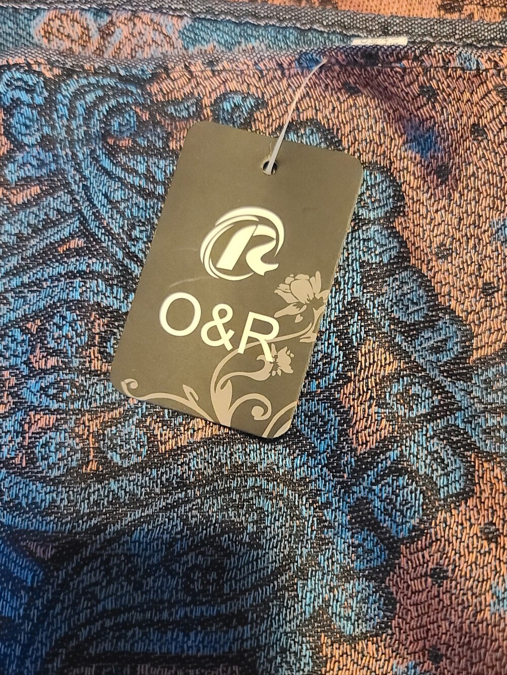 New O&R Blue/Pink Paisley Woven Fringed Rectangle Scarf Cotton/Viscose